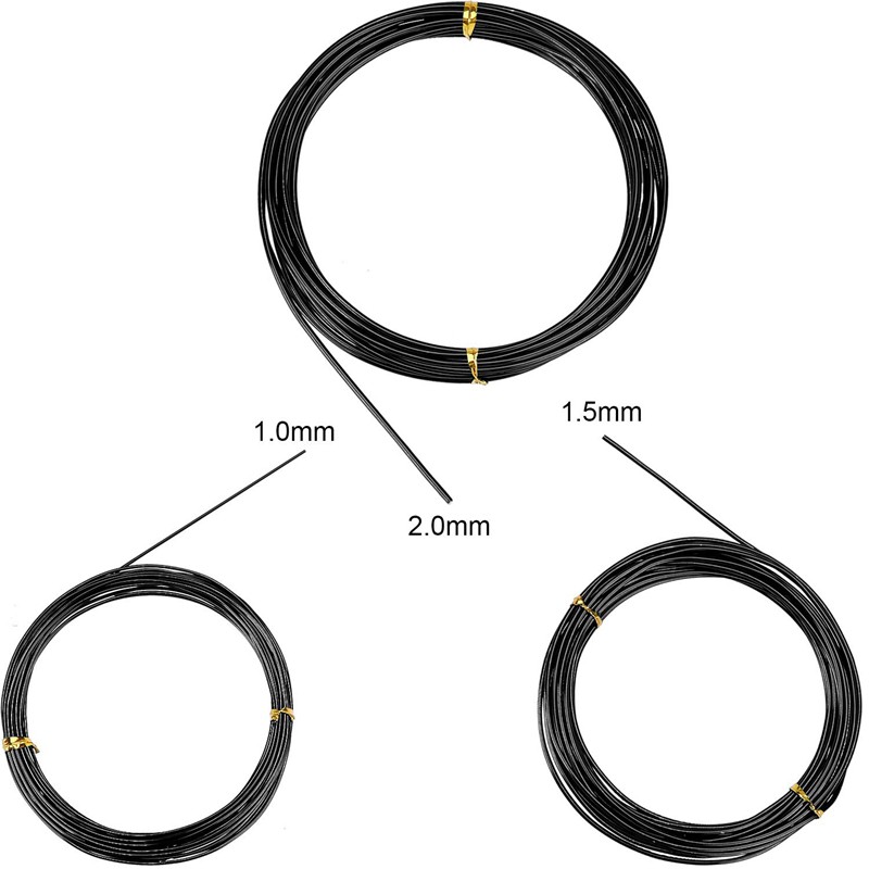 Set 9 cuộn dây nhôm màu đen 1.0 Mm/1.5 Mm/2.0 Mm an toàn cho cây trồng | BigBuy360 - bigbuy360.vn