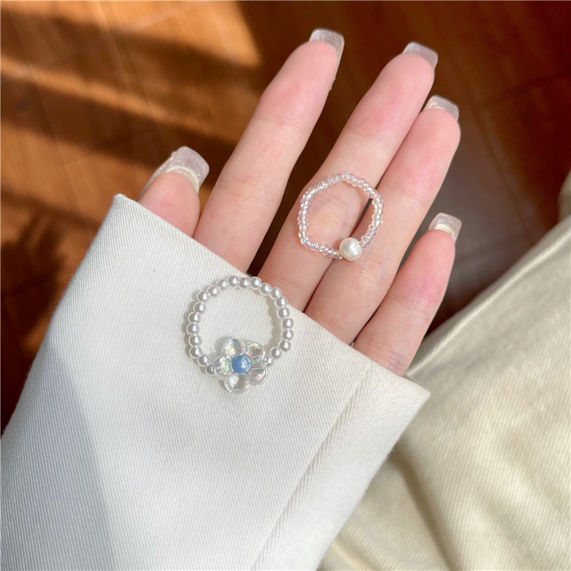Bộ Trang Sức Hai Món Gồm Nhẫn + Vòng Tay + Nhẫn Bằng Acrylic Đính Ngọc Trai Nhân Tạo Thời Trang