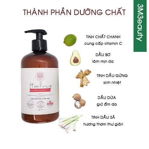 [3M3E8250-8% ĐH250K] SỮA TẮM TINH DẦU GỪNG SẢ CHANH GINGER OIL, CYMBOPOGON SCHOENANTHUS OIL 3MBEAUTY 500ml