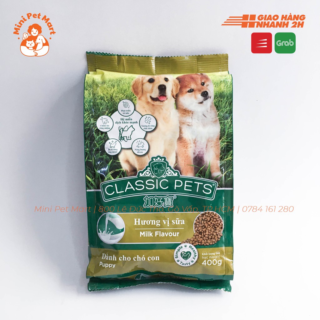 [Mã PET50K giảm Giảm 10% - Tối đa 50K đơn từ 250K] Thức ăn hạt khô cho chó con CLASSIC PETS 400g - Vị sữa