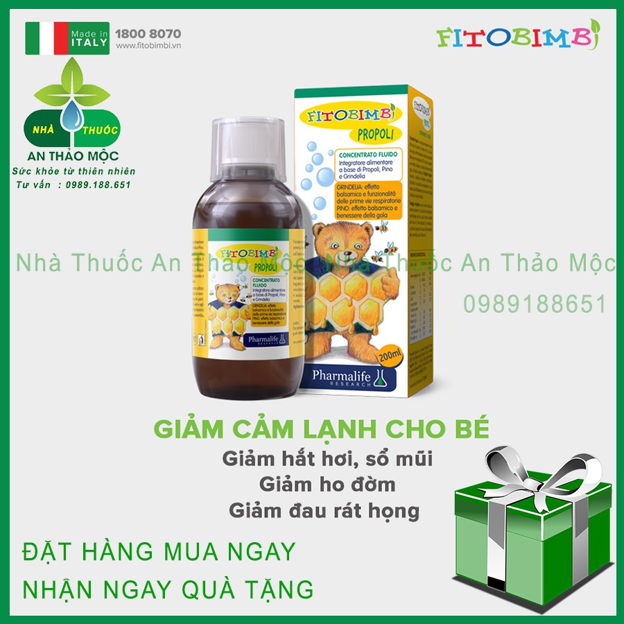 Fitobimbi Propoli Giúp Bé Giảm Viêm Họng,Đau Ho Do Cảm Lạnh,Tăng Cường Hô Hấp Trên