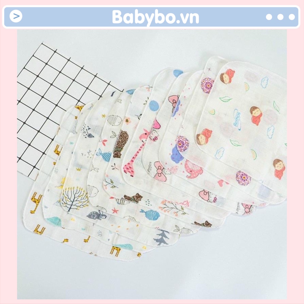 Set 10 khăn sữa Aden sợi tre túi lưới kích thước 29x29cm họa tiết đáng yêu cho bé