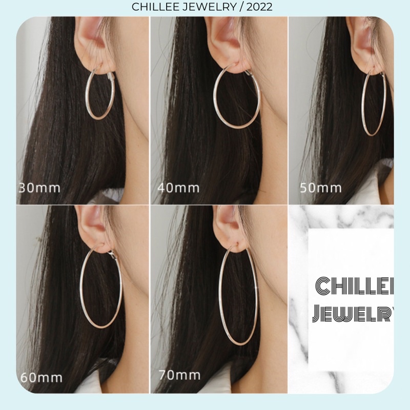 Khuyên tai nữ vòng tròn cỡ lớn bạc 925 CHILLEE KT