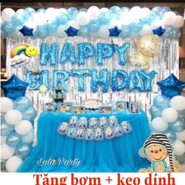 Combo Trang Trí Sinh Nhật Cho Bé Bóng Happy Birthday 50 Bóng Nhũ Có 2 Rèm Kim Tuyến