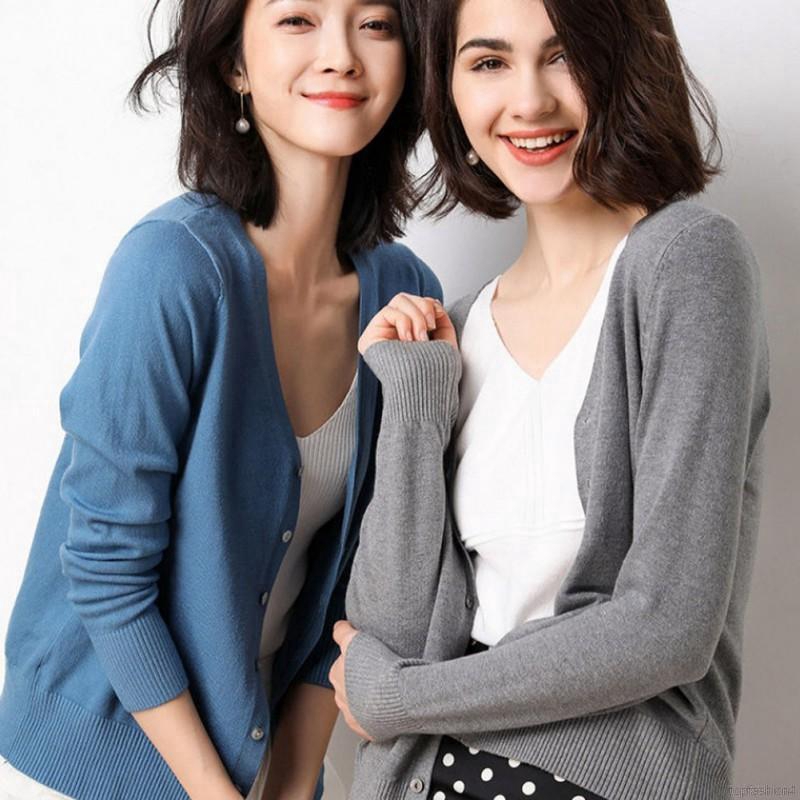 Áo Cardigan dệt kim tay dài màu trơn | BigBuy360 - bigbuy360.vn