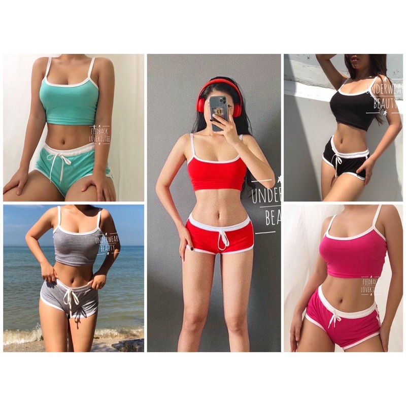Set áo CROPTOP 2 dây và quần BOOTY SHORT ngắn ôm mông LOVEKIUTEE | BigBuy360 - bigbuy360.vn