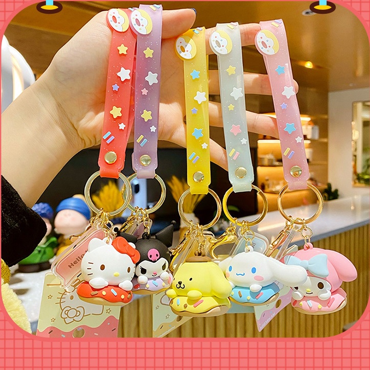Móc khóa Cao cấp hải cẩu pompompurin, thỏ cinnamoroll, mèo kitty bánh ngọt đáng yêu