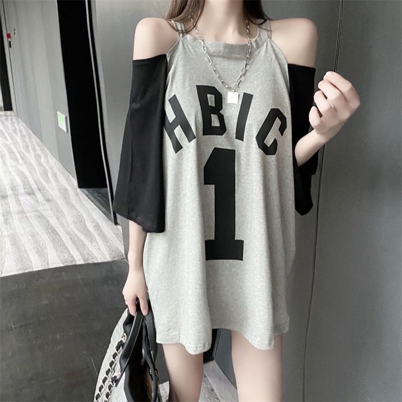 JSC Áo Thun Tay Ngắn Hở Vai Dáng Rộng Màu Sắc Thời Trang Mùa Hè Xinh Xắn Cho Nữ