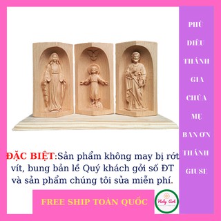 Bàn thờ công giáo gấp gọn GIA ĐÌNH THÁNH [HOLY ART] 10 x 7cm, BẰNG GỖ, TƯỢNG ĐỨC MẸ MARIA-CHÚA NHỎ- THÁNH GIUSE