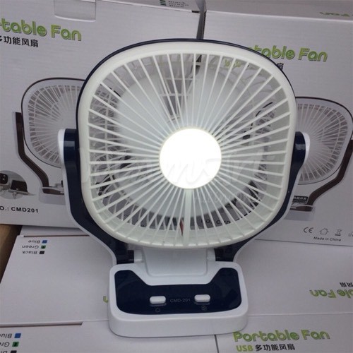 Quạt Tích Điện Mini Kiêm Sạc Dự Phòng Fortable Fan No-CMD201, Quạt Tích Điện Để Bàn Có Đèn Led