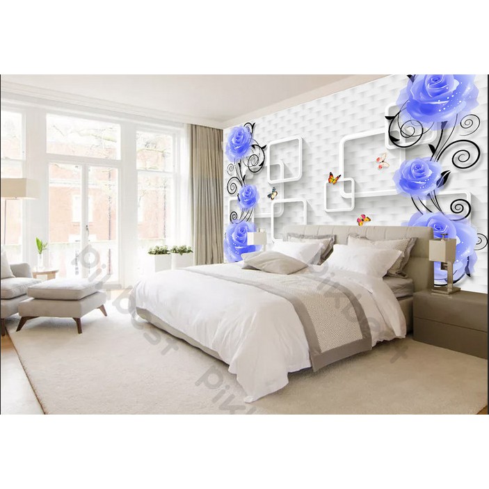 Tranh dán tường Hoa hồng xanh dây nhẹ nhàng, tranh dán tường 3d hiện đại (tích hợp sẵn keo) MS1075930