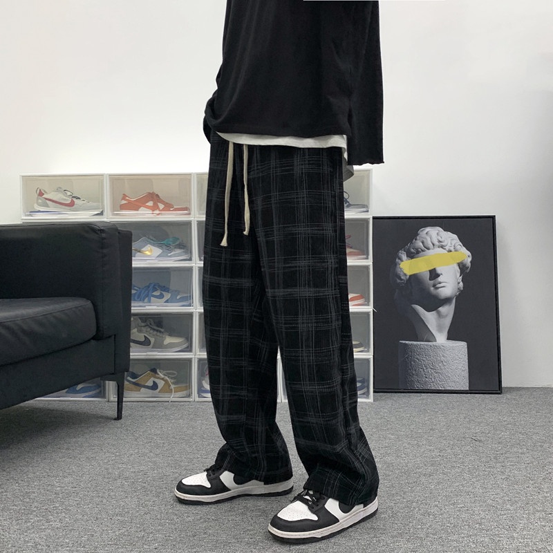 Quần Dài Vải Nhung Kẻ Sọc Caro Phong Cách Hiphop Đường Phố Mỹ