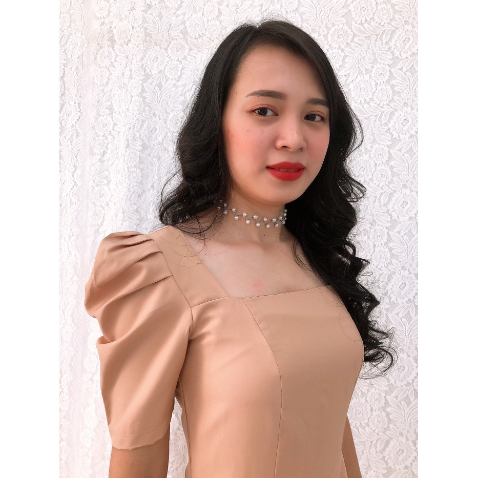 Đầm xòe S&amp;M cổ vuông tay phồng tùng xếp 3 tầng trẻ trung, xinh đẹp, tôn dáng giá rẻ GR177 - Hình thật do shop tự chụp