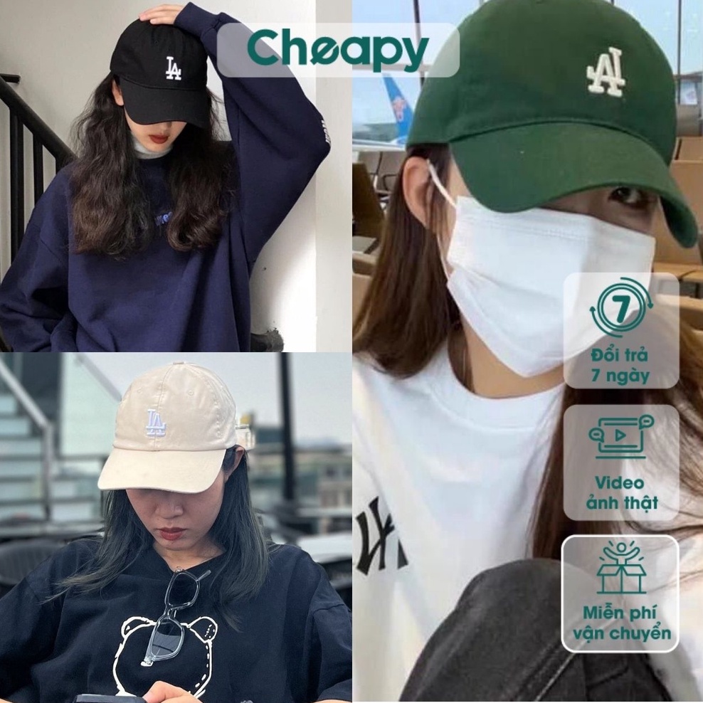 Mũ lưỡi trai nam nữ thêu chữ L.A thời trang cá tính màu đen be xanh lá coban trắng hot trend đeo đôi phong cách hàn quốc