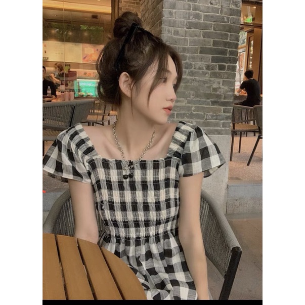 Đầm Caro Thiết Kế Dáng Suông Vải Kate Mềm Mịn Xếp Ly Eo Tôn Dáng Dịu Dàng Ulzzang Cute Hàn Quốc Hot Trend Mới