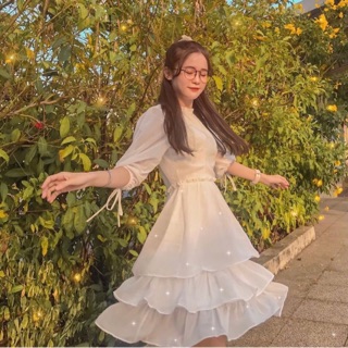 Đầm trắng babydoll bèo xinh lung linh