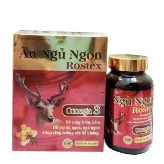 Viên Ăn Ngủ Ngon Rostex bổ sung omega 3, lysin, kẽm loại bỏ mất ngủ, căng thẳng, stress - Chai 60 viên