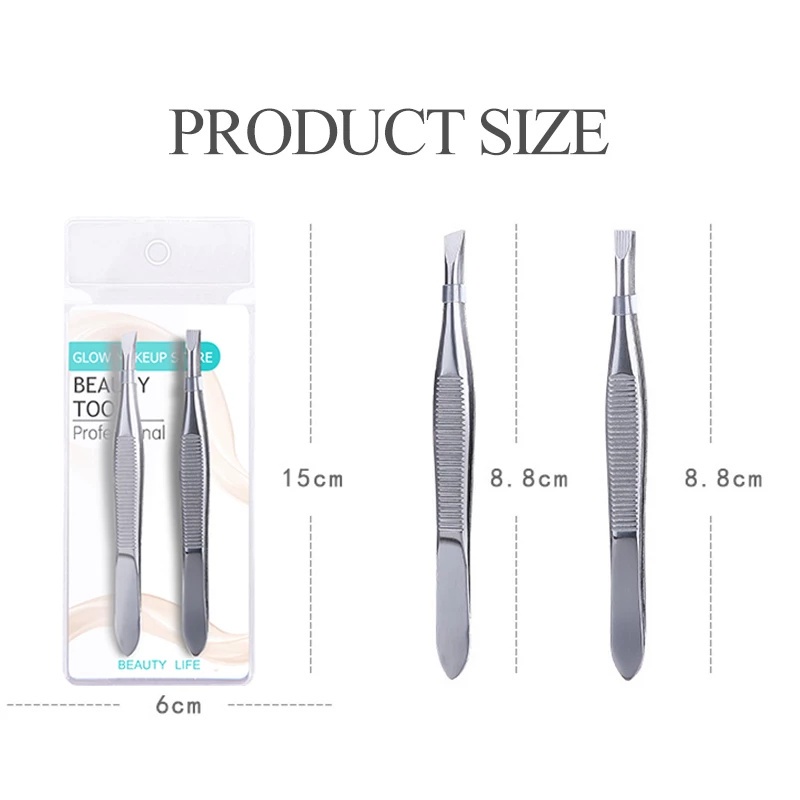 Set 2 Nhíp Nhổ Lông Mày Bằng Thép Không Gỉ Tiện Dụng