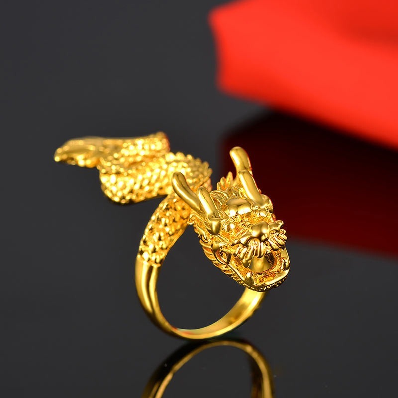 Nhẫn Hở Mạ Vàng 18k Hình Rồng Cá Tính Cho Nam