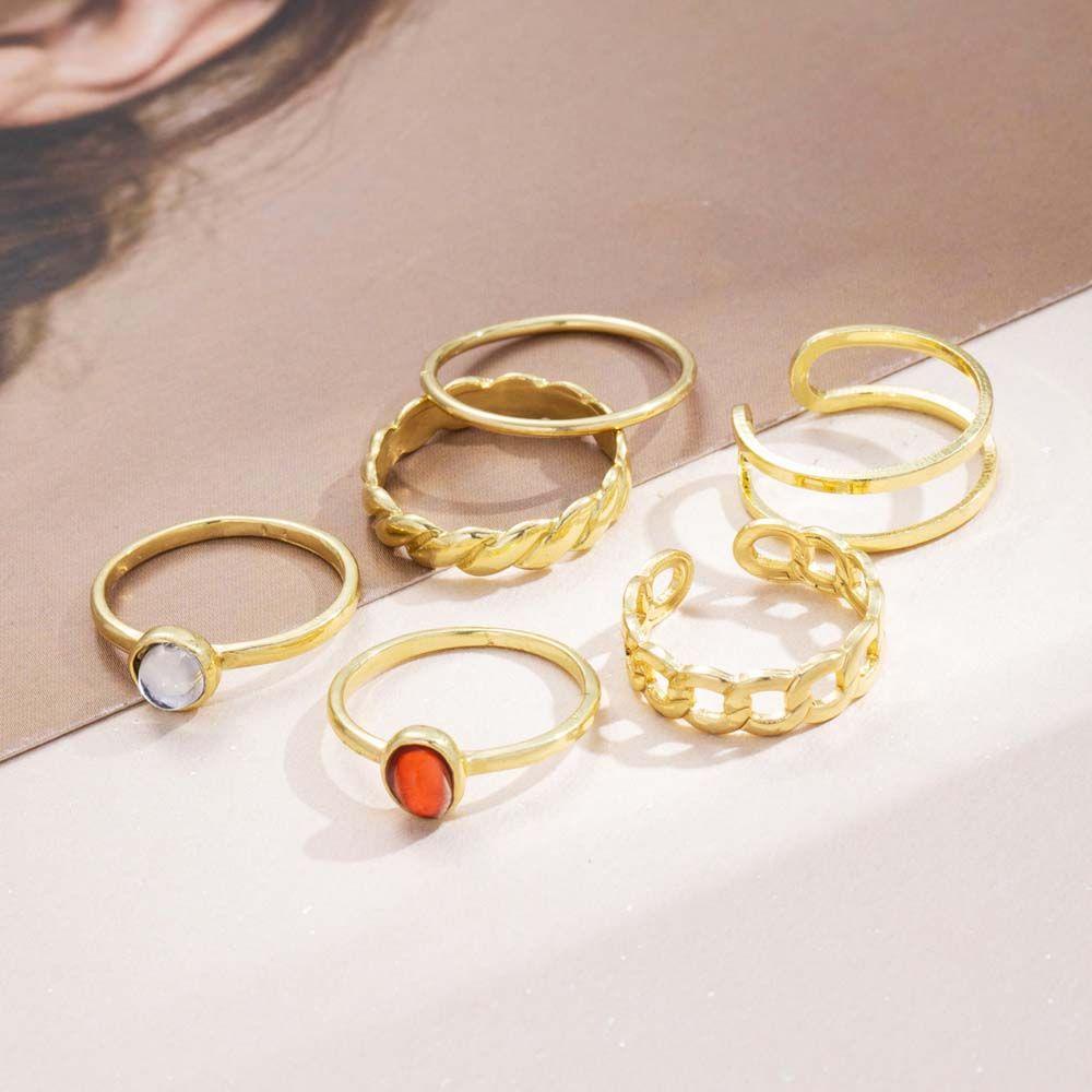 Set 6 Nhẫn Hợp Kim Hình Trái Tim Thời Trang Cho Nữ|Trang Sức Thời Trang Nhiều Màu Sắc|Nhẫn Khớp Ngón Tay Độc Đáo Cá Tính