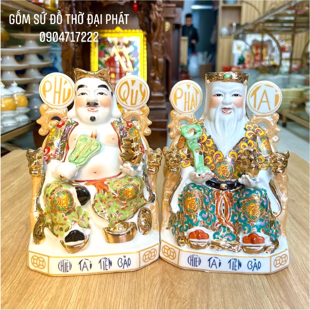 Tượng Thần Tiền, Thần Tài Thổ Địa Gấm đỏ cap cấp chất liệu gốm sứ