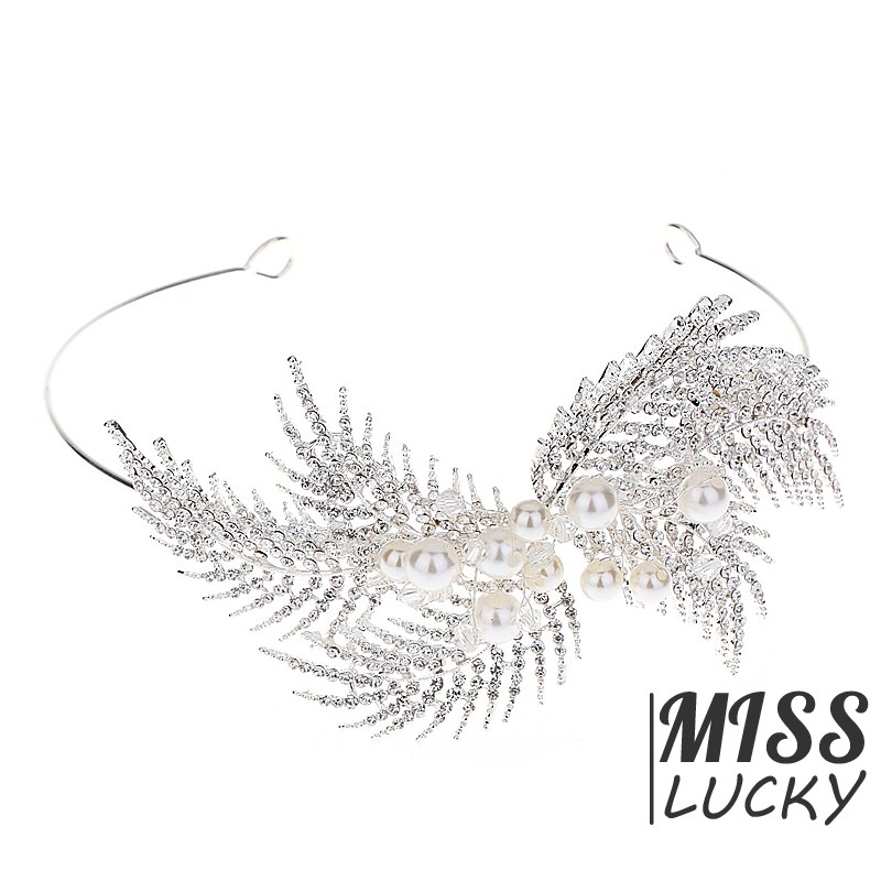 Băng đô cài tóc hình lá đính hạt lấp lánh cho nữ