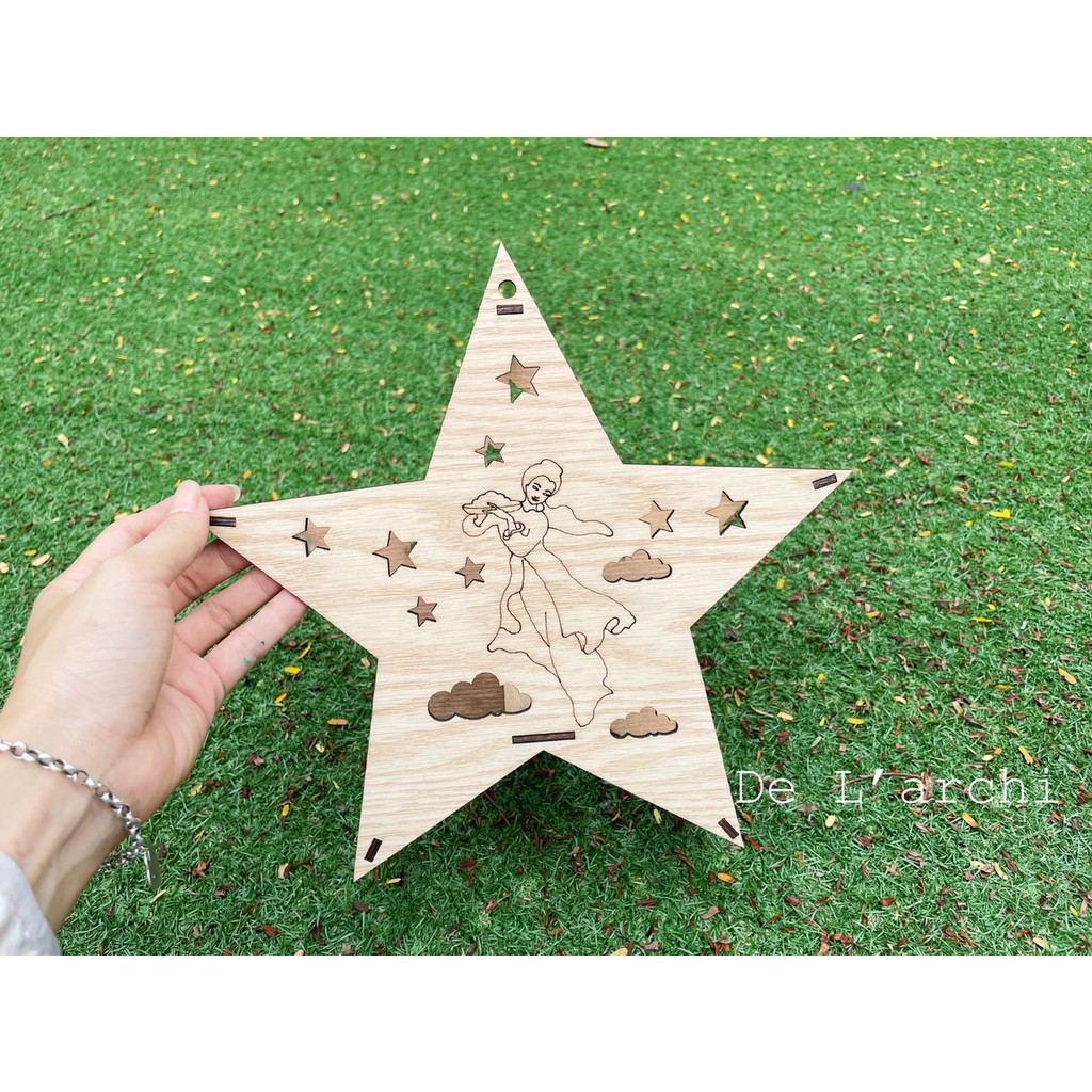 Bộ kit làm đèn lồng Trung Thu hình ngôi Sao bằng gỗ tặng kèm 12 màu + 2 cọ và dây