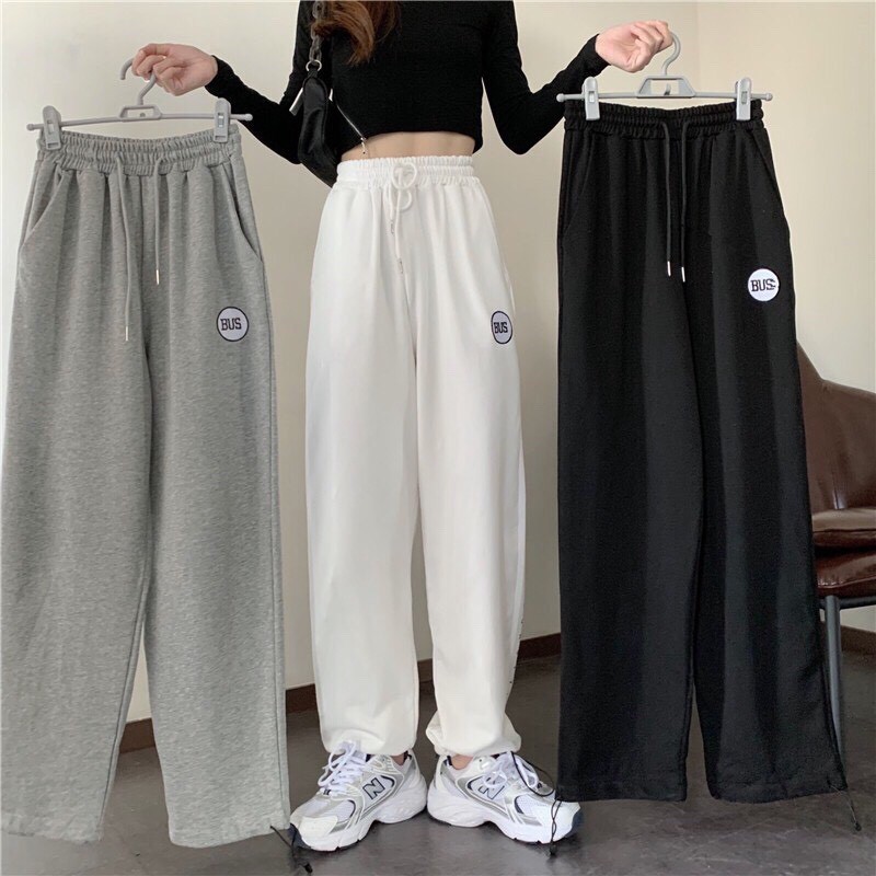 Quần nỉ jogger 🦋 thêu chữ BUS dáng suông thể thao ống rộng 3 màu chất vải cotton dày dặn mềm mịn