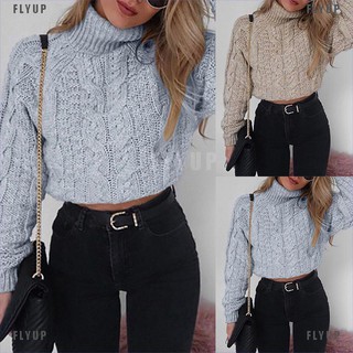 Áo len croptop cổ cao chui đầu thời trang mùa đông cho bạn gái