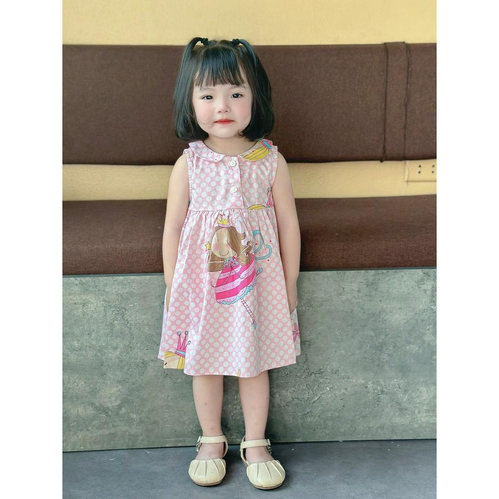 Váy hè sát nách cổ sen chất thô mát cho bé gái 1-5 tuổi (mã 336)