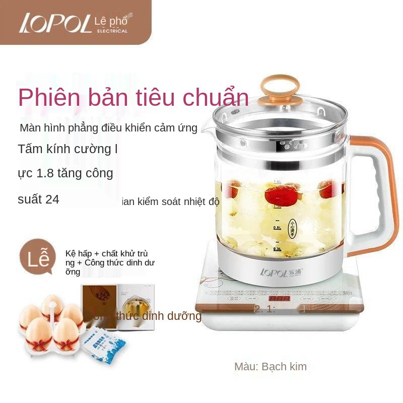 Bình sức khỏe 18L chính hãng Lepu thủy tinh dày dặn, ấm trà điện đa năng tự động, pha trà, sắc thuốc