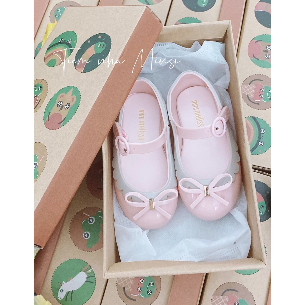 Giày nhựa thơm Melissa mẫu nơ hồng bèo trắng cực xinh dành cho bé gái từ 1 đến 5 tuổi