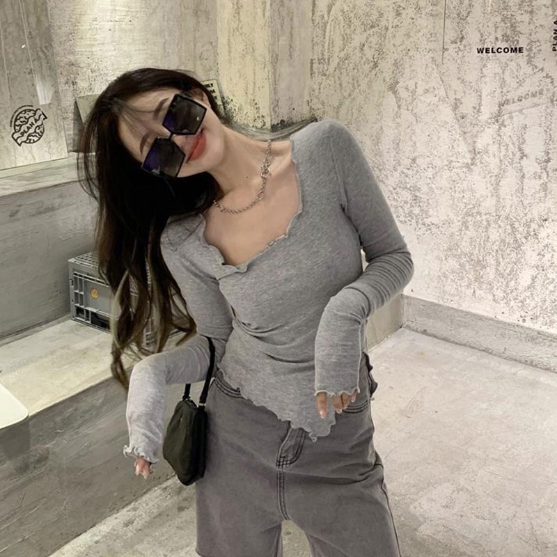 Áo Thun Dệt Kim Tay Dài Cổ Tròn Dáng Ôm Thời Trang Dành Cho Nữ