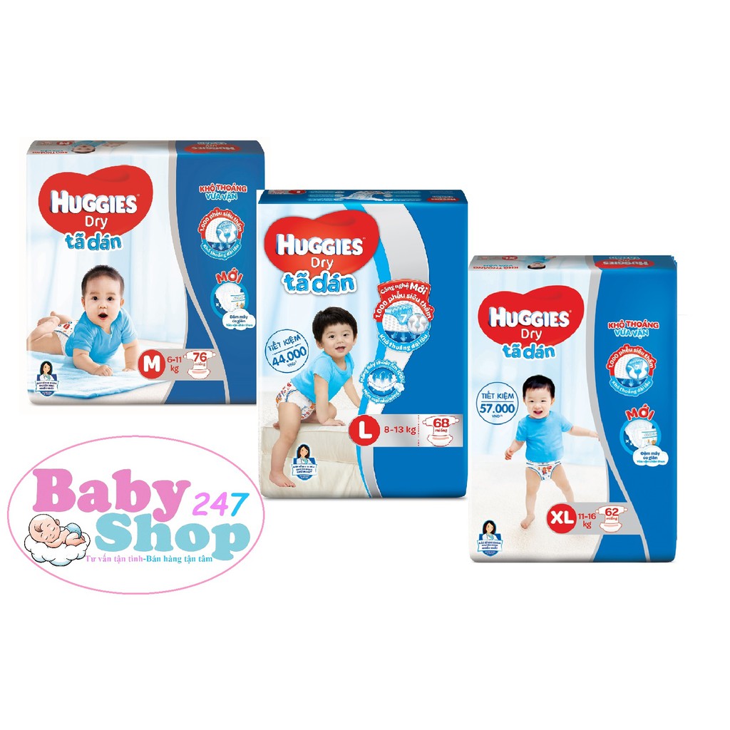 TÃ DÁN HUGGIES SIZE M76/L68/XL62