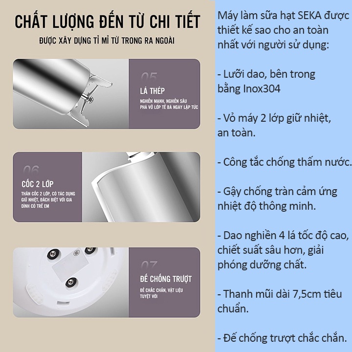 Máy Làm Sữa Hạt Đa Năng SEKA - Máy Xay Nấu Đa Năng, Xay Sinh Tố - Công Nghệ Đức, Bảo Hành 02 Năm