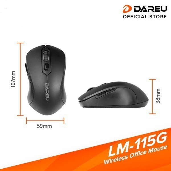 Chuột không dây máy vi tính DAREU LM115G màu đen kết nối xa 10m- Hàng Mai Hoàng