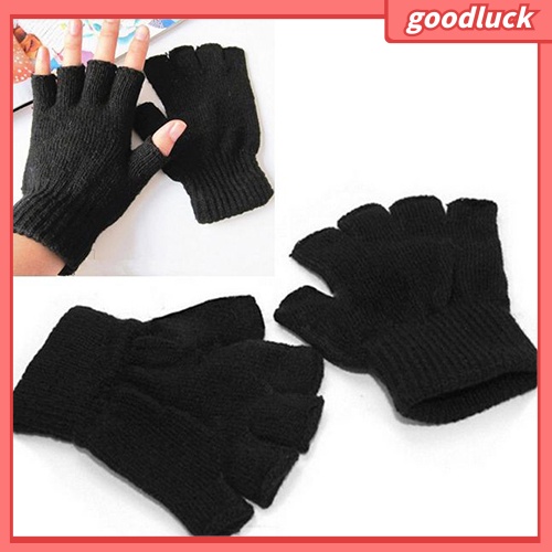 Cặp găng tay dệt kim hở ngón giữ ấm cho nam và nữ