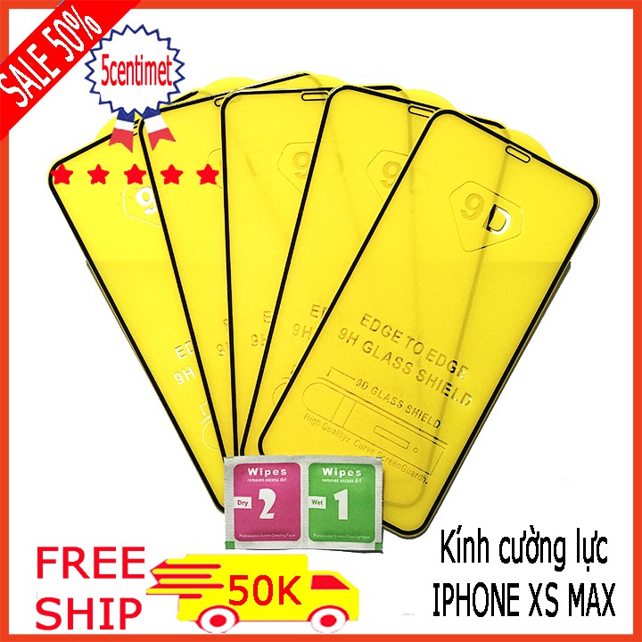 Kính cường lực IPHONE X,XS ,XS MAX  full màn hình (tặng kèm giấy lau kính khô và ướt ) 5centimet