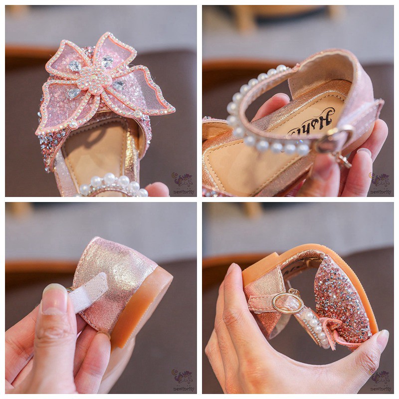 Đôi giày sandal kiểu nơ đính kim sa lấp lánh phong cách Hàn Quốc dành cho bé gái