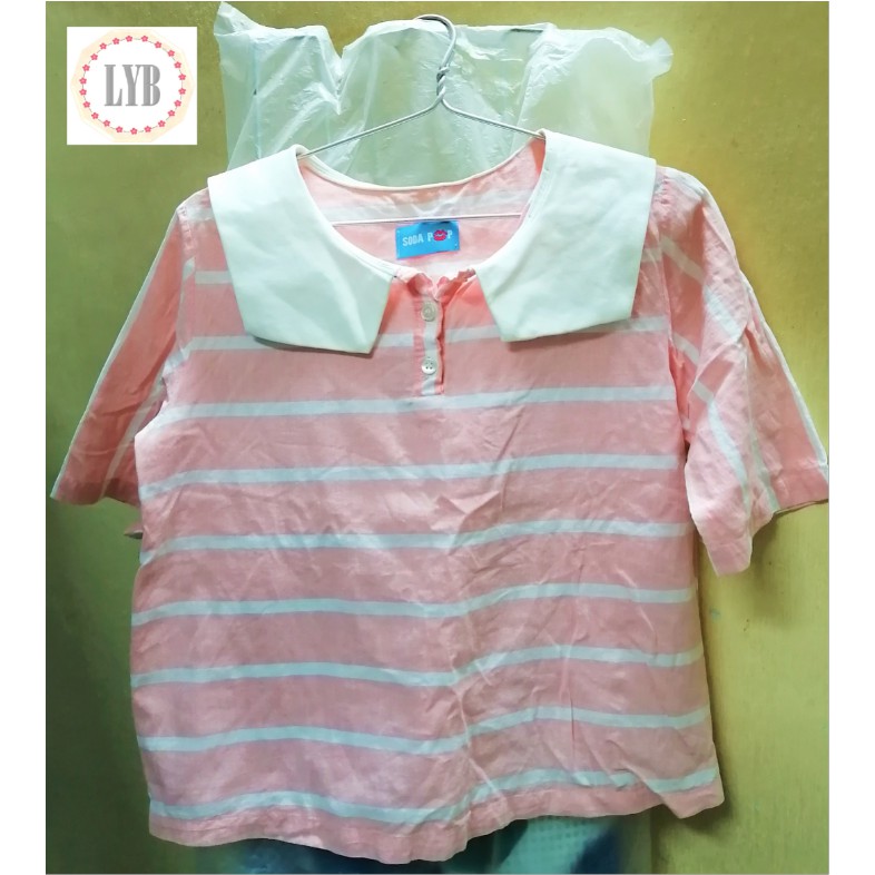 (LYB pass thanh lý) Áo SODAPOP SODA POP cổ thủy thủ sọc ngang màu hồng cam màu trắng freesize