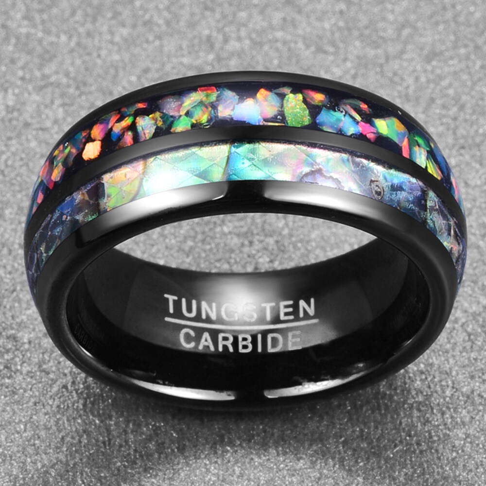 Nhẫn Mạ Màu Đen 100% Cacbua Đính Đá Opal Cỡ 7-12 Thời Trang Cho Nam