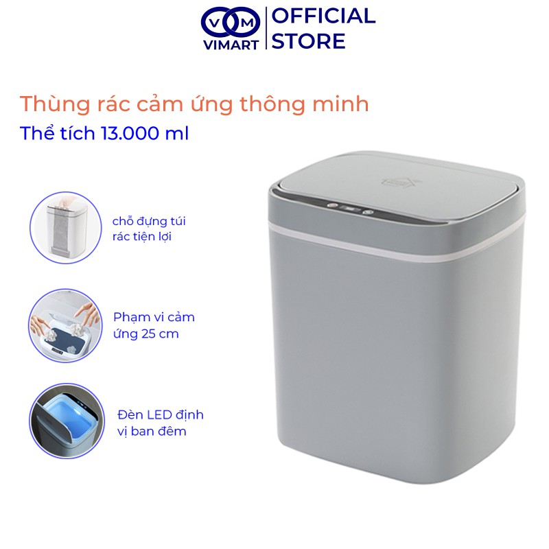 Thùng Rác Cảm Ứng Thông Minh Có Nắp Đóng Mở Tự Động Có Hộp Đựng Túi Rác Tiện Lợi Đèn Chiếu Sáng Ban Đêm_Vimart