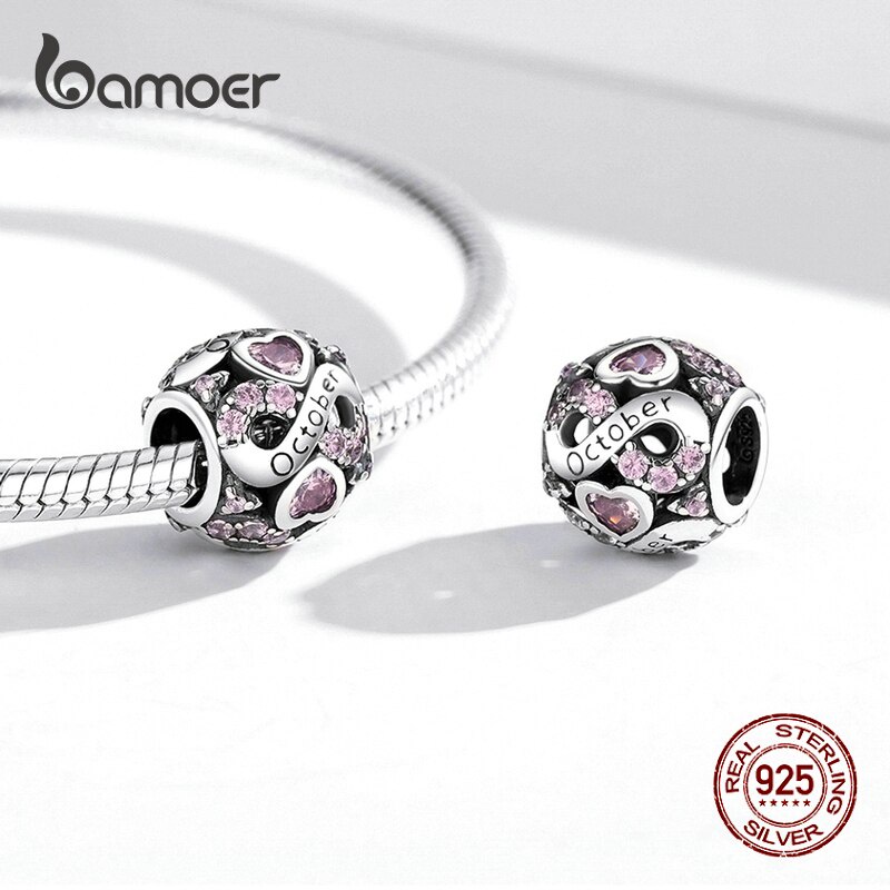 Charm bạc 925 Bamoer BSC508 hạt đá sinh tình yêu vô hạn pha lê nhiều màu cho vòng tay nữ