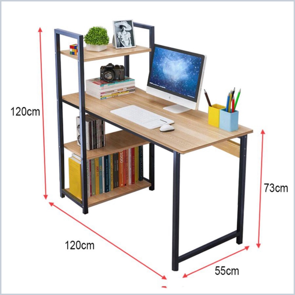 Bàn làm việc khung sắt kèm giá sách sơn tĩnh điện chịu lực cao, bàn vi tính hoặc bàn học, làm việc lắp ráp dễ dàng - Sup