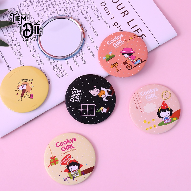 Gương Trang Điểm Mini Quà Tặng Bạn Gái Gương Cầm Tay Viền Kim Loại Nhỏ Gọn Mang Theo Khi Ra Ngoài Cho Mọi Bạn Gái