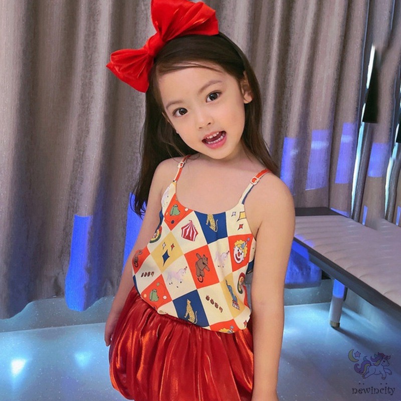 Đầm Sát Nách / Áo Thun Tay Ngắn In Họa Tiết Hoạt Hình Phong Cách Hàn Quốc Thời Trang Mùa Hè Cho Bé Gái