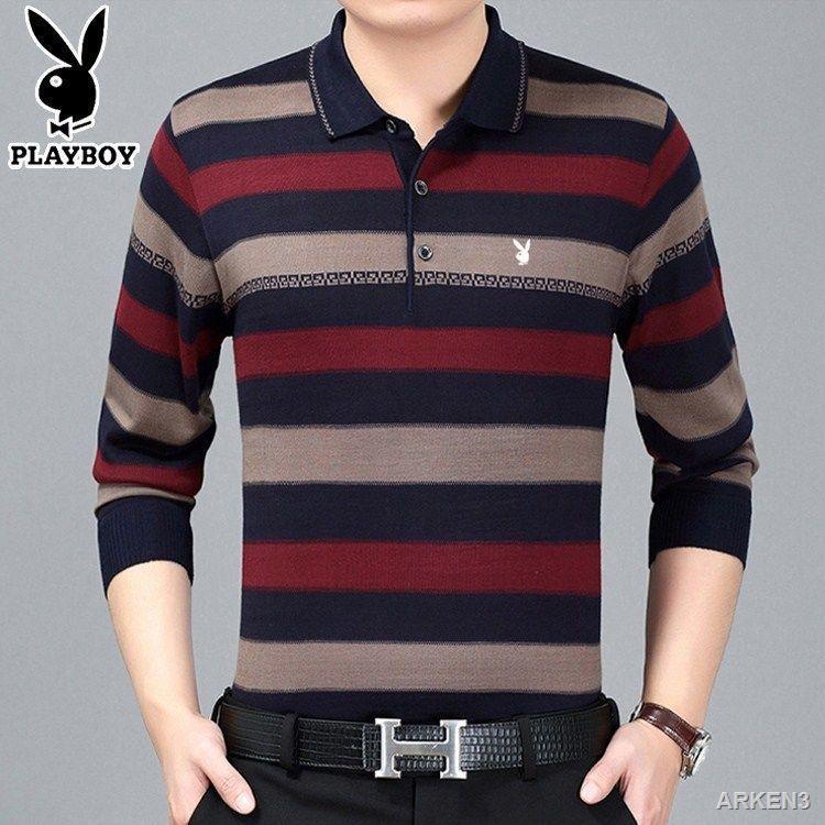 Nam S Áo thun cotton dài tay cho người trung niên và người cao tuổi Áo sơ mi cổ rộng mùa xuân thu cộng với size Dad Outfit