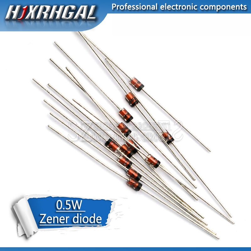 Bộ 100 Điốt Zener 0.5w 500mw Do-35 1 / 2w Bzx55C 2.4v 2.7v 3v 3.3v 3.6v 3.9v 4.3v 4.7v 5.1v 5.6v 6.2v 6.8v 7.5v 8.2v