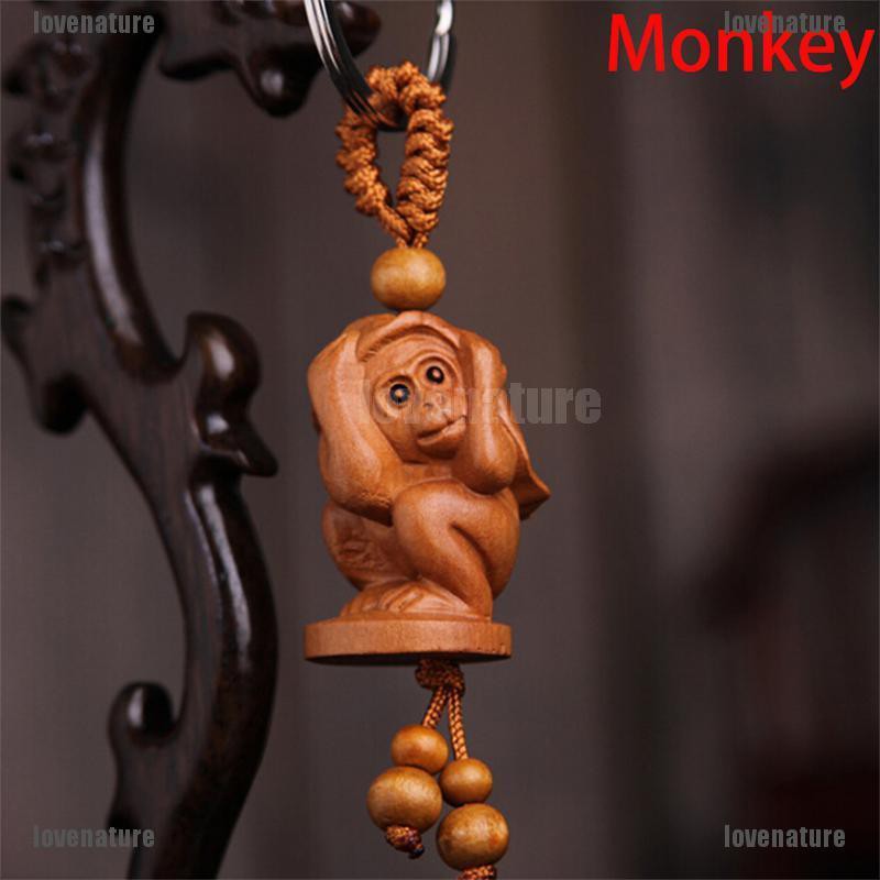 Móc khóa bằng gỗ tự nhiên tạo hình 12 con giáp handmade