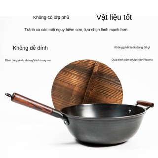 ◐✚Chảo gang sâu lòng nồi hầm gia dụng sắt kiểu cũ không tráng bếp từ than ga đa năng